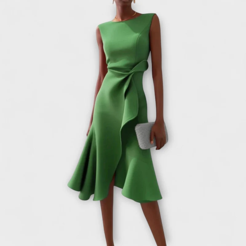 Marie | Damen Ärmellose Asymmetrische Midi-Kleid mit Plissee