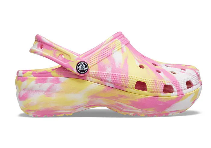 Crocs Klassischer marmorierter Damen-Clog mit Plateausohle – Pink Lemonade