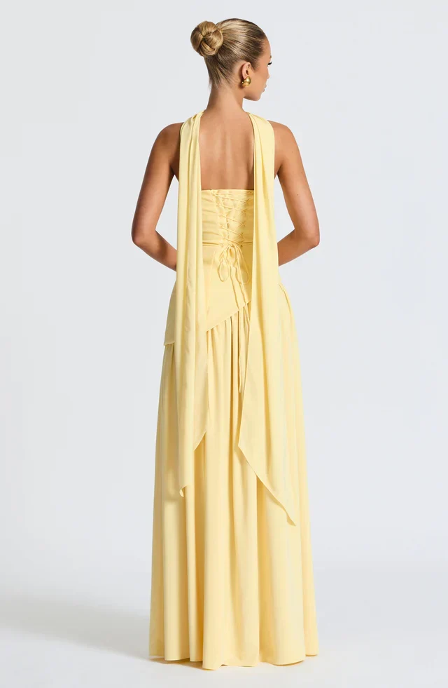 Damen trägerloses Maxikleid mit asymmetrischer Taille und Schlitz