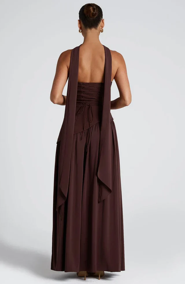 Damen trägerloses Maxikleid mit asymmetrischer Taille und Schlitz