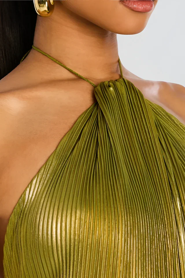 Damen Maxikleid mit Neckholder, Faltenrock und Schlitz