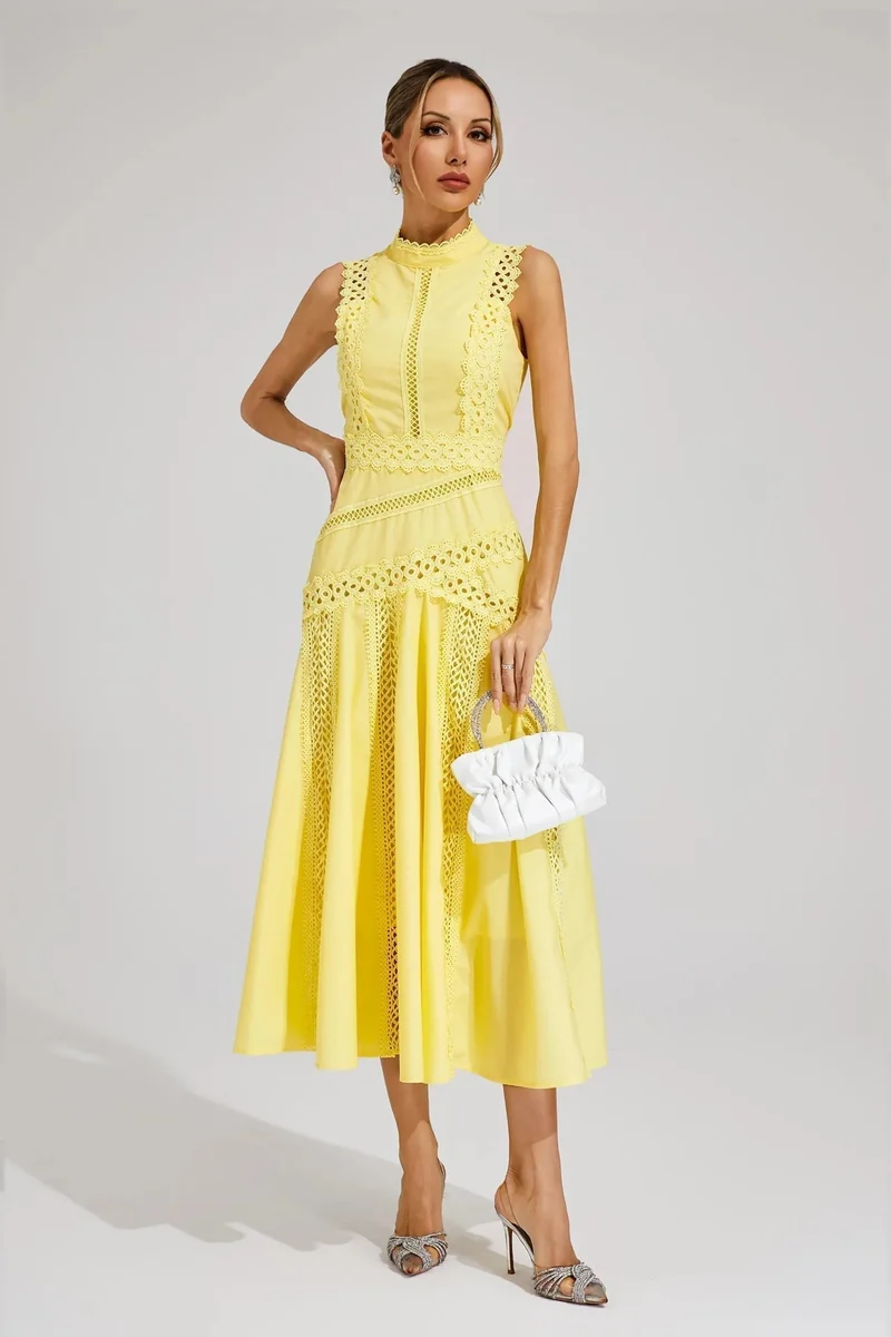 Marlene | Midi Kleid Ärmellos Spitze Hochzeitsgast Elegant
