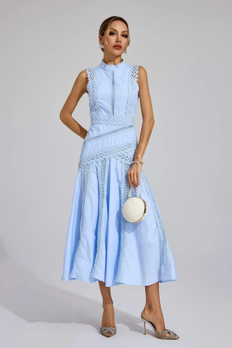Marlene | Midi Kleid Ärmellos Spitze Hochzeitsgast Elegant