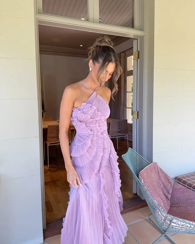 Charlotte | Damen Maxi Kleid Neckholder Rüschen Hochzeit Gast