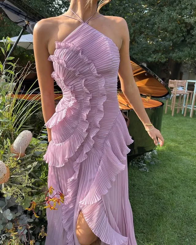 Charlotte | Damen Maxi Kleid Neckholder Rüschen Hochzeit Gast