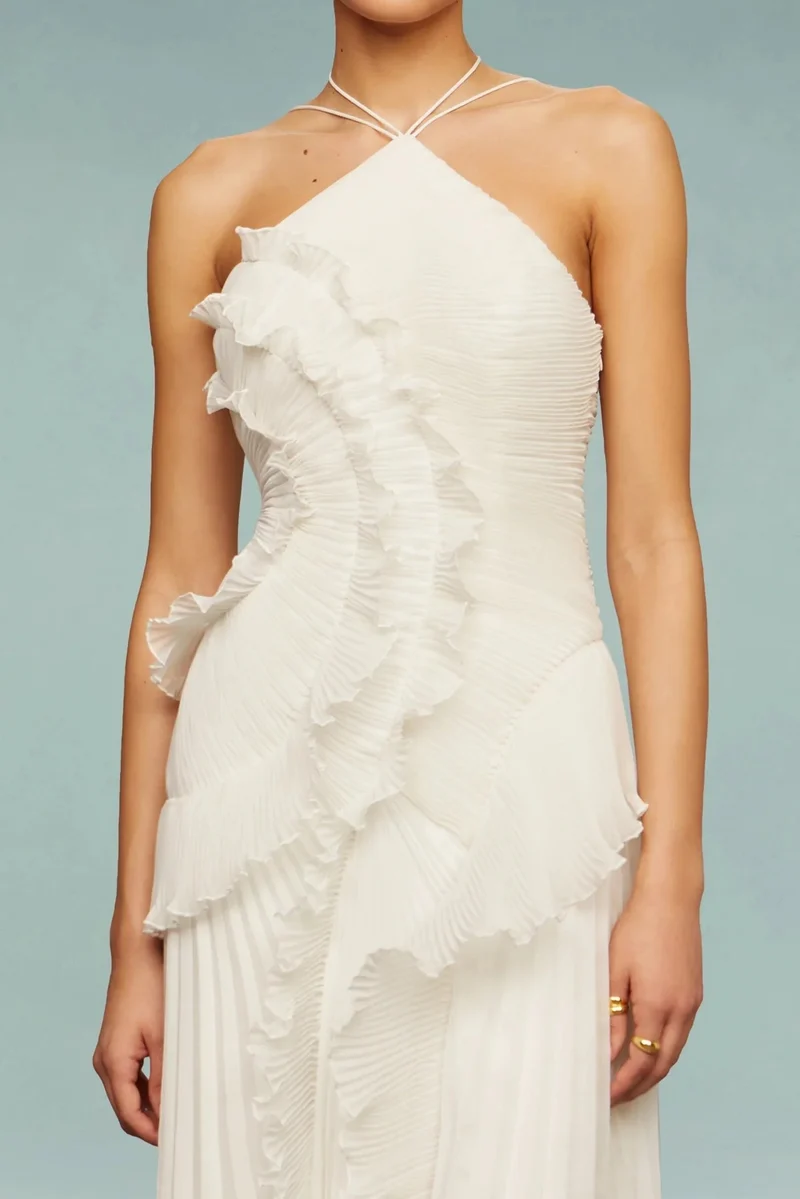 Charlotte | Damen Maxi Kleid Neckholder Rüschen Hochzeit Gast