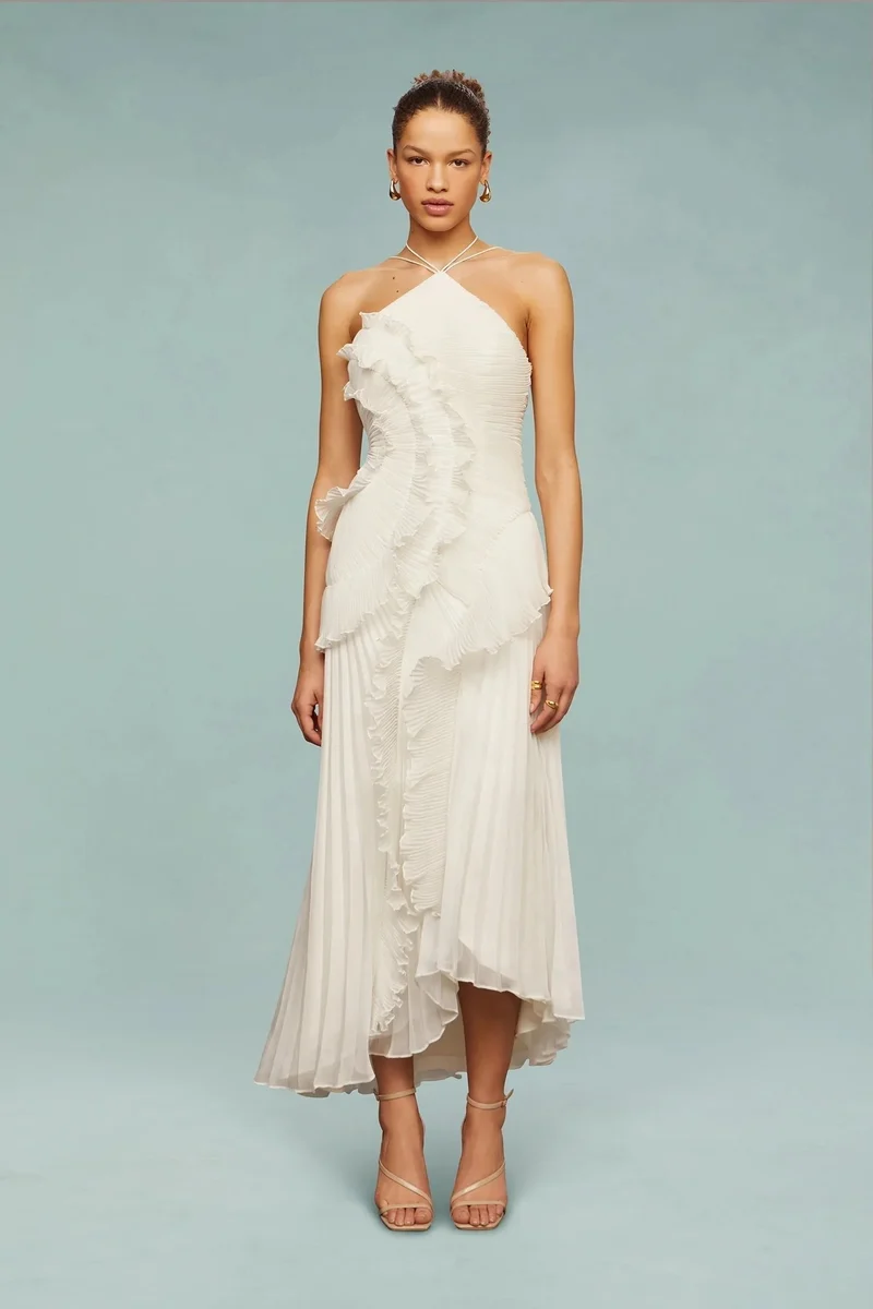 Charlotte | Damen Maxi Kleid Neckholder Rüschen Hochzeit Gast