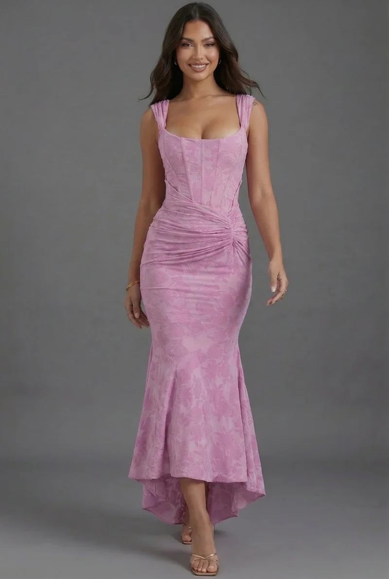 Elfriede | Maxi Kleid Korsett Gerafft Fishtail Blumenmuster