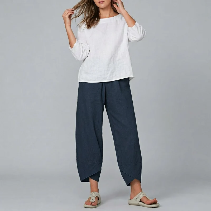 Annika | Damen Culotte mit elastischem Bund Sommer Leinen