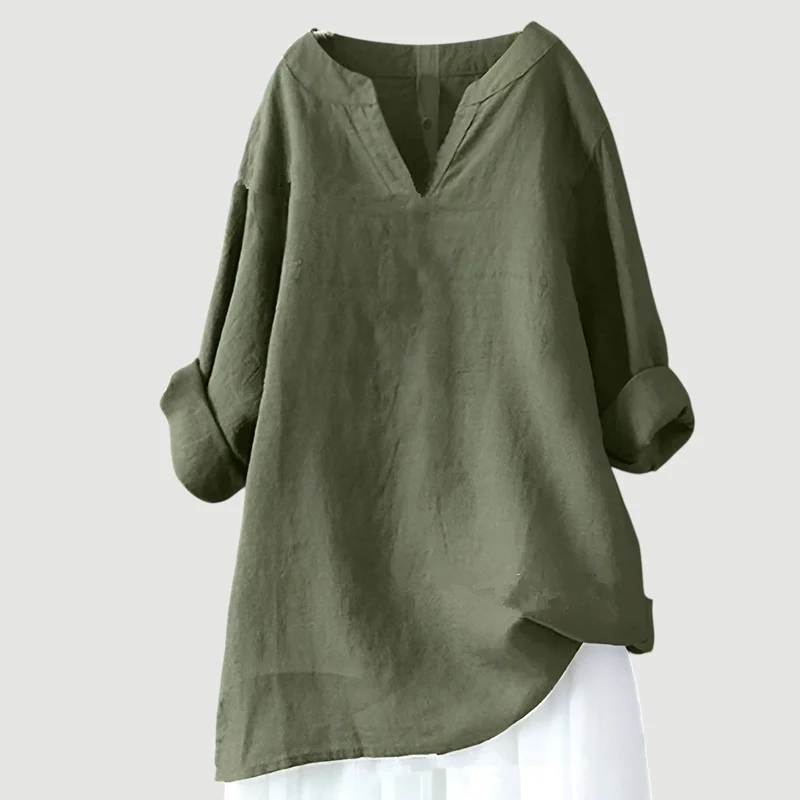 Hannah | Damen Tunika Bluse Luftig Bequem V-Ausschnitt Langarm