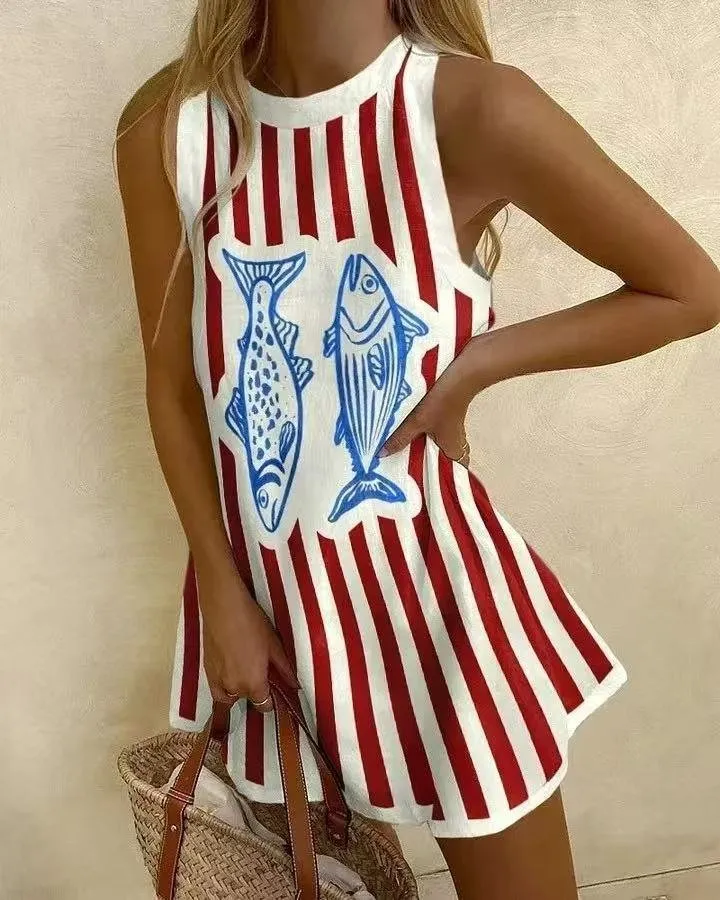 Elisabeth | Damen Mini Wickelkleid Ärmellos Gestreift Sommer
