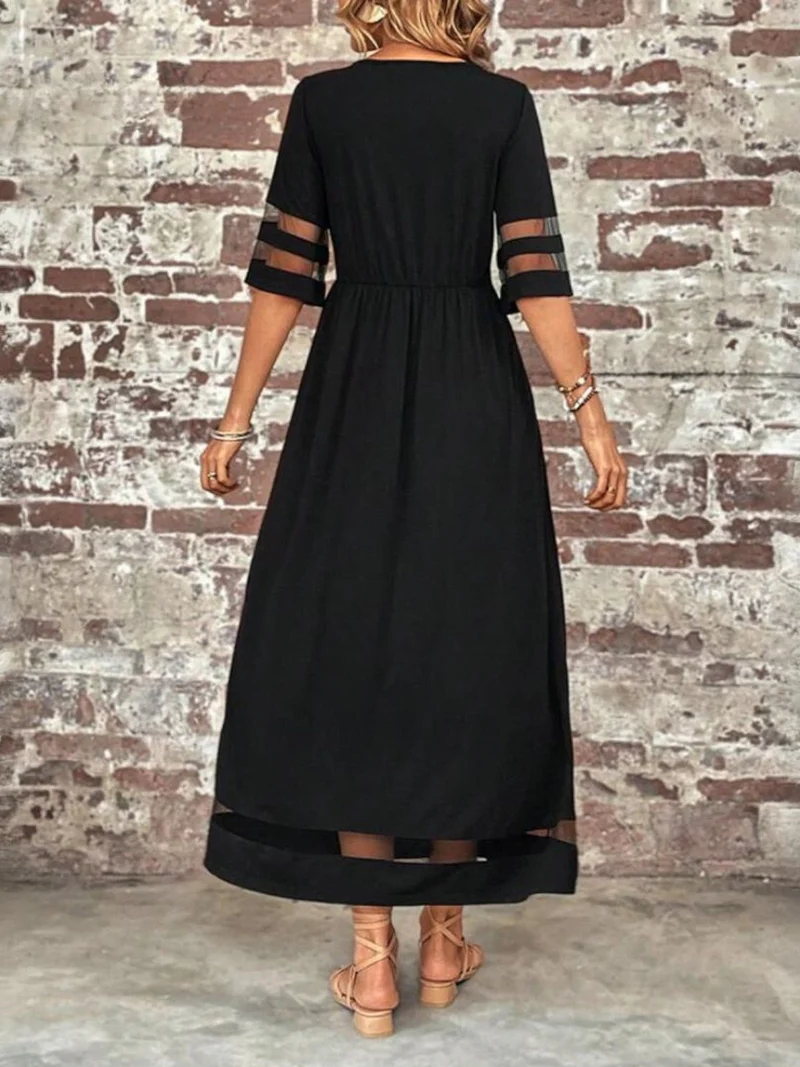 Katharina | Maxi Kleid Mesh-Ärmel Figurschmeichelnd Elegant