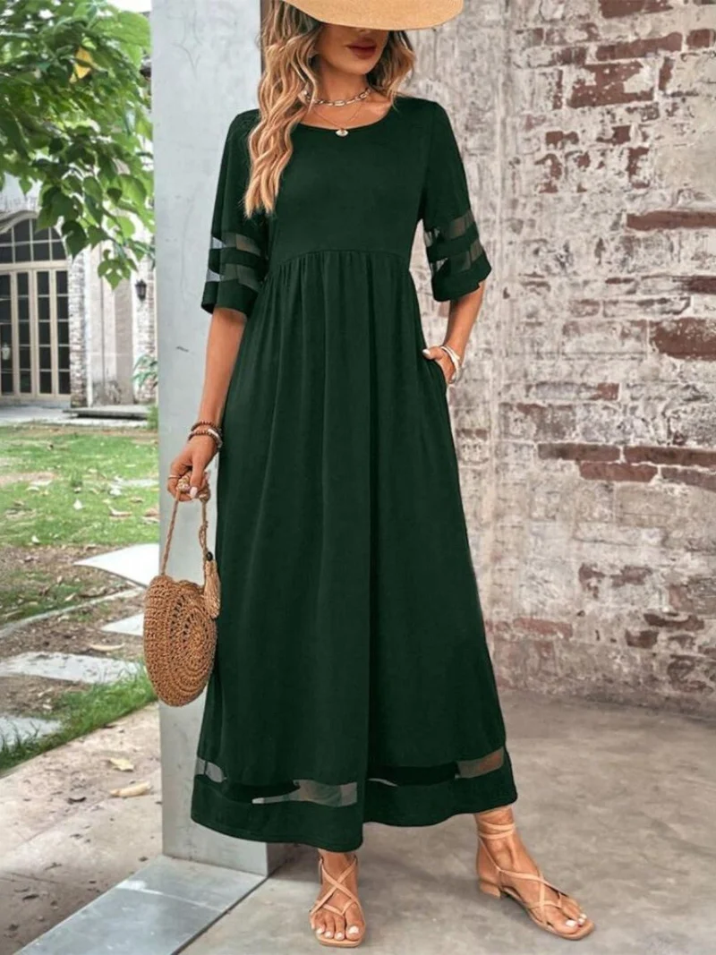 Katharina | Maxi Kleid Mesh-Ärmel Figurschmeichelnd Elegant