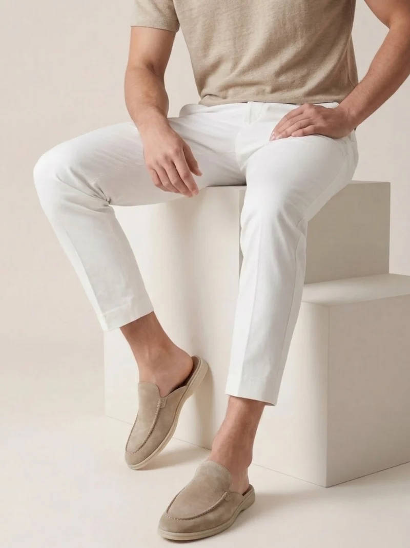 Matthias | Herren Mules Slipper Offene Ferse Sichtbare Nähte Beige