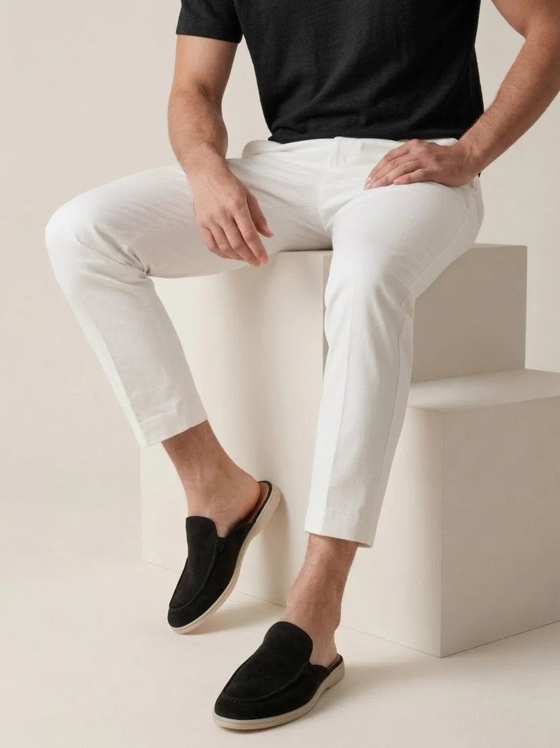 Matthias | Herren Mules Slipper Offene Ferse Sichtbare Nähte Beige