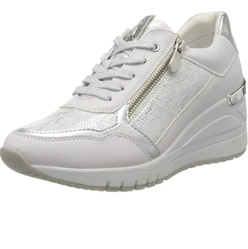 Marco Tozzi Damen-Modesneaker mit Keilabsatz – Weiß