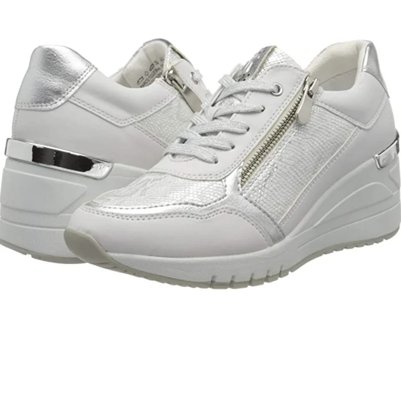 Marco Tozzi Damen-Modesneaker mit Keilabsatz – Weiß