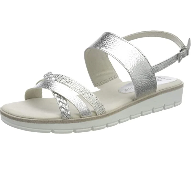 Marco Tozzi Damenmode-Sandalen – Silbermetallic