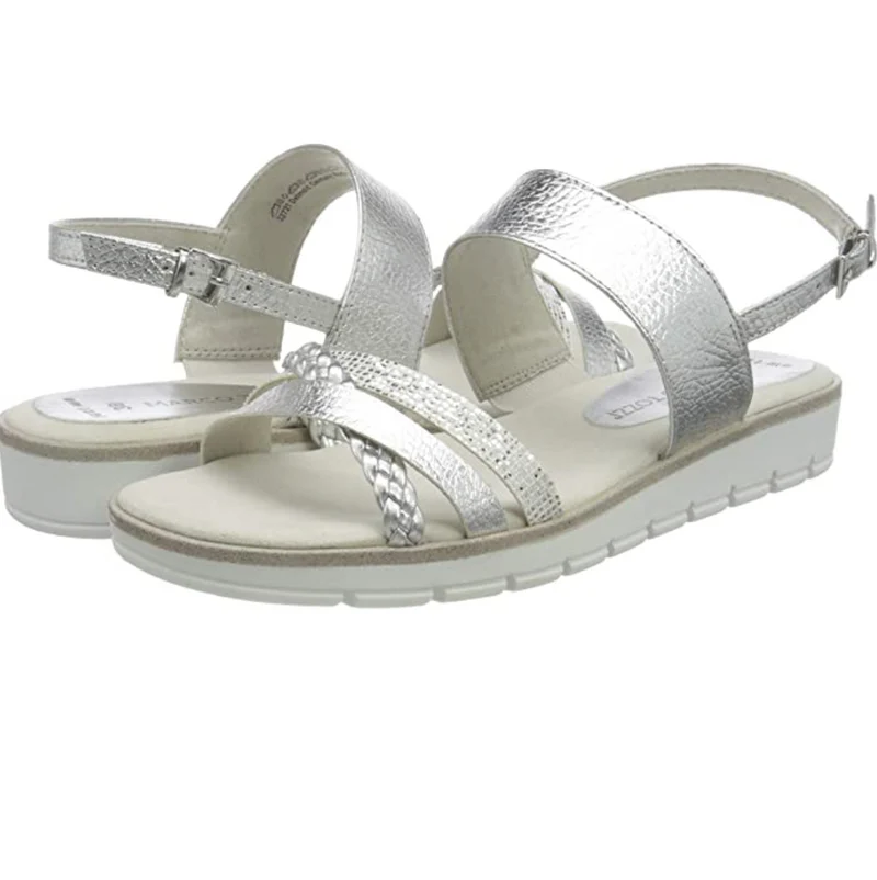 Marco Tozzi Damenmode-Sandalen – Silbermetallic