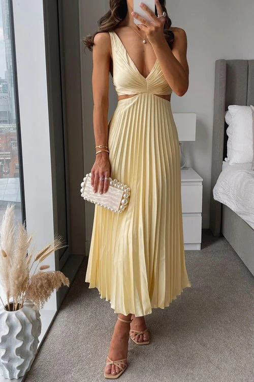 Katharina | Damen Maxi Kleid V-Ausschnitt Plissiert