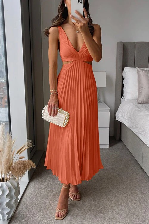 Katharina | Damen Maxi Kleid V-Ausschnitt Plissiert