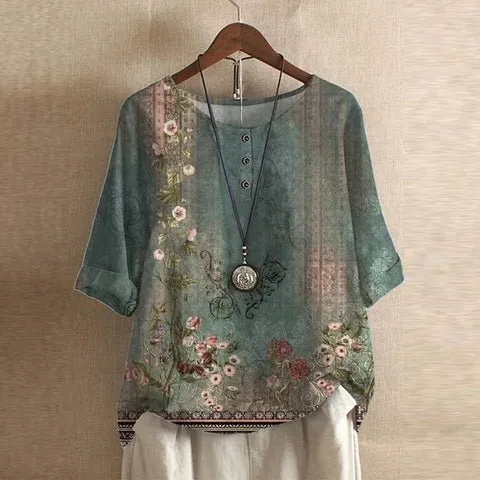 Mia | Damen Plus Size Bluse Blumendruck Vintage Stil Kurzarm
