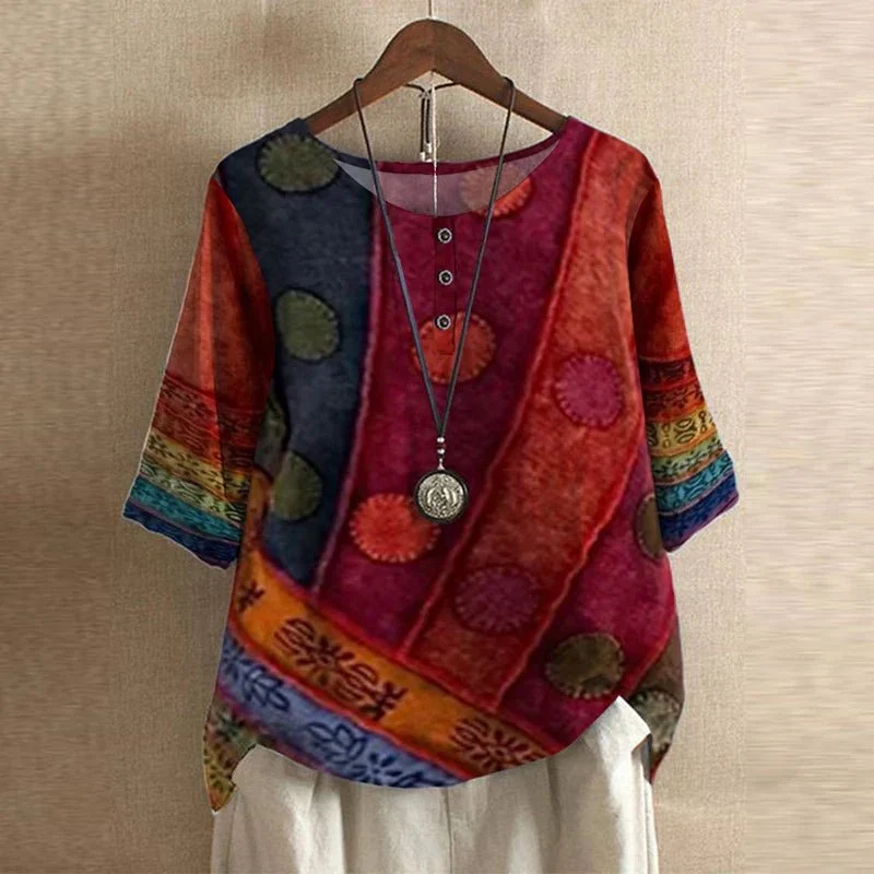 Mia | Damen Plus Size Bluse Blumendruck Vintage Stil Kurzarm