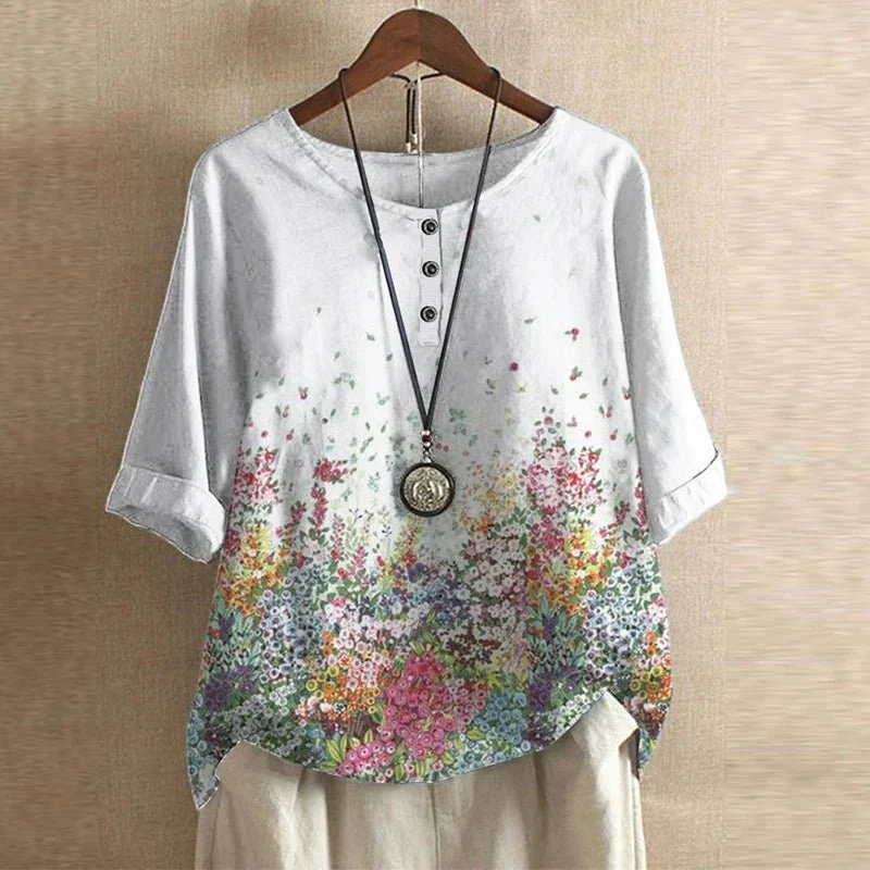 Mia | Damen Plus Size Bluse Blumendruck Vintage Stil Kurzarm