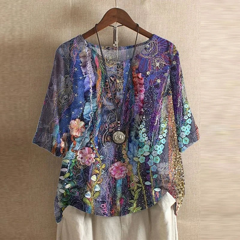 Mia | Damen Plus Size Bluse Blumendruck Vintage Stil Kurzarm