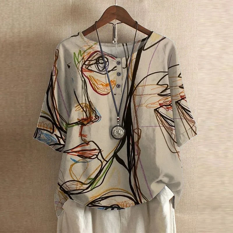 Mia | Damen Plus Size Bluse Blumendruck Vintage Stil Kurzarm