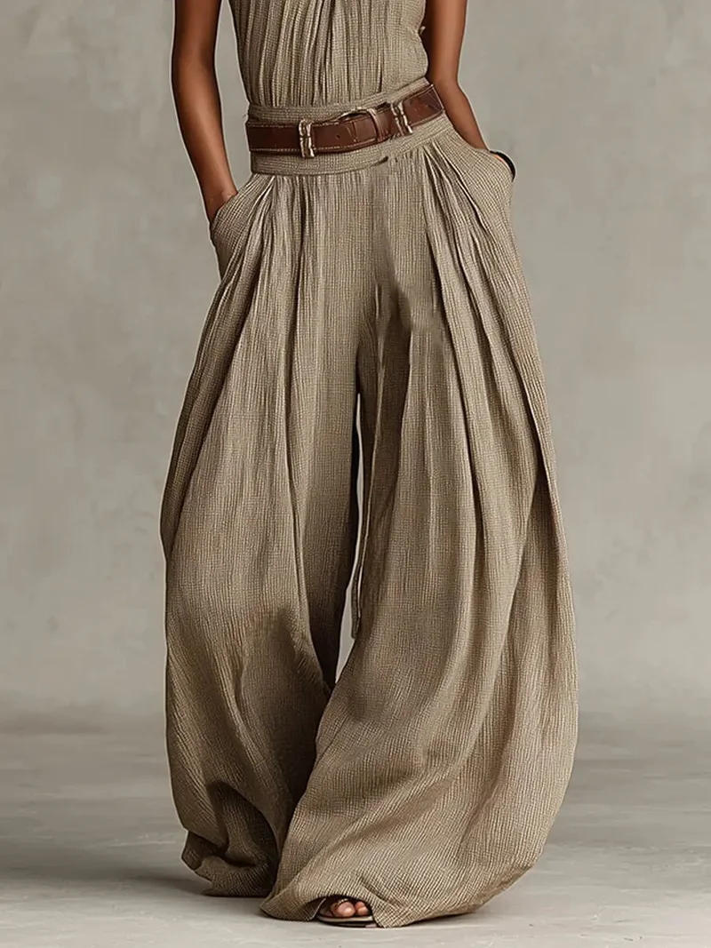 Luisa | Damen Taupe Neckholder Weites-Bein Jumpsuit