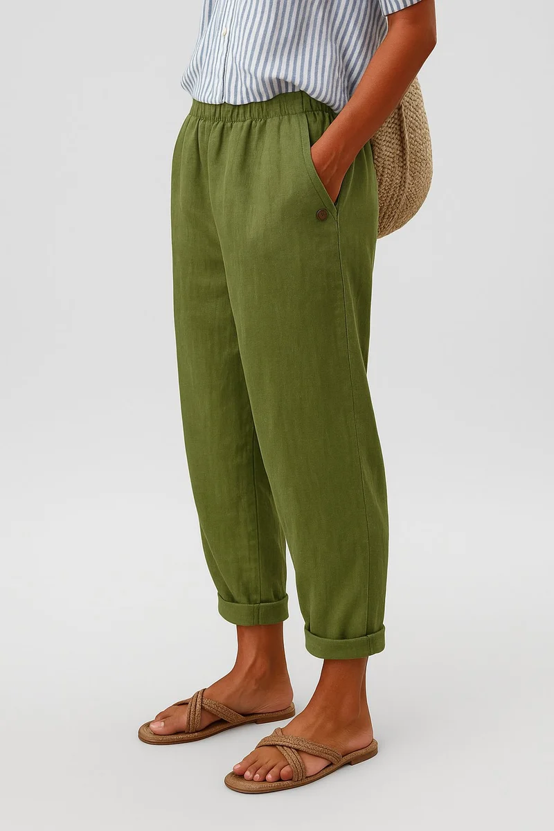 Luisa | Damen Gerade Geschnittene Leinenhose mit Seitentaschen