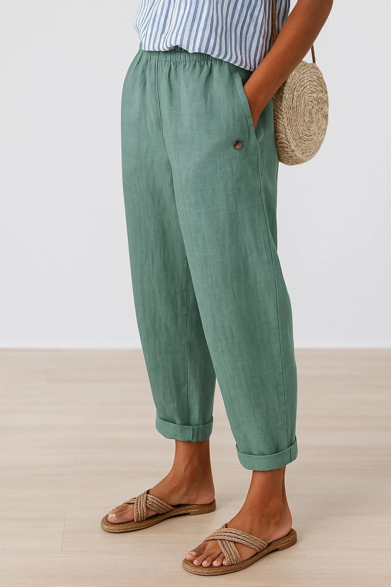Luisa | Damen Gerade Geschnittene Leinenhose mit Seitentaschen