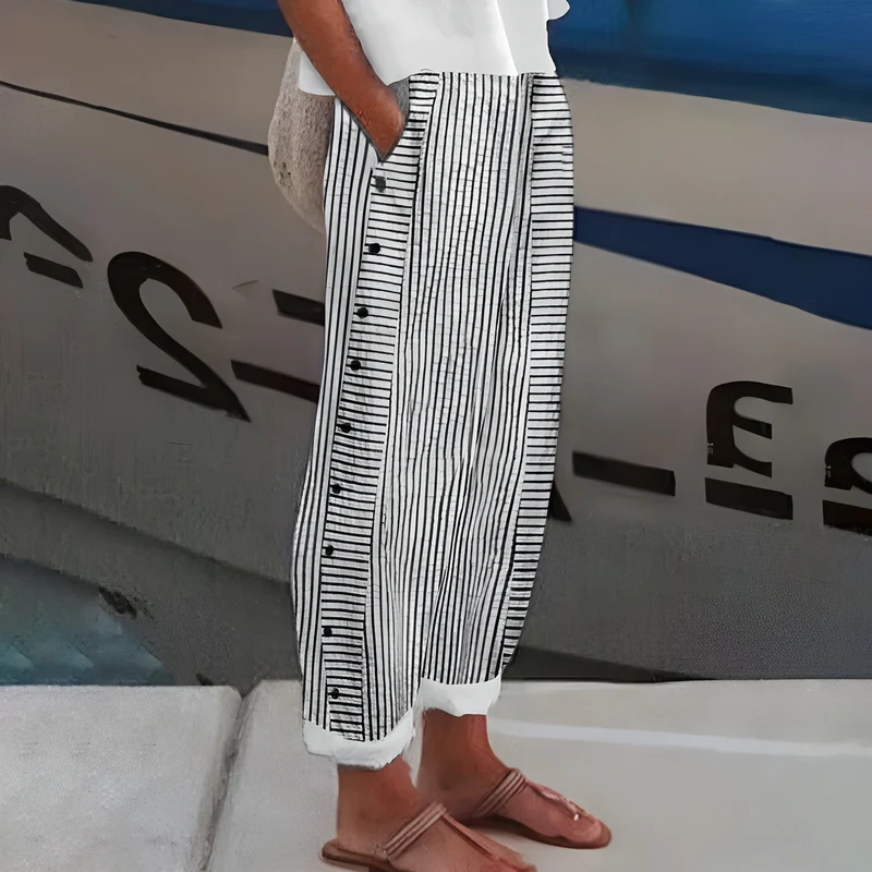 Leonie | Damen Gestreifte Entspannte Hose mit Seitentaschen