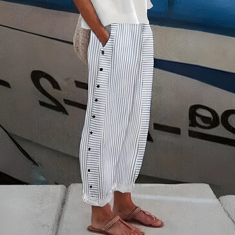 Leonie | Damen Gestreifte Entspannte Hose mit Seitentaschen