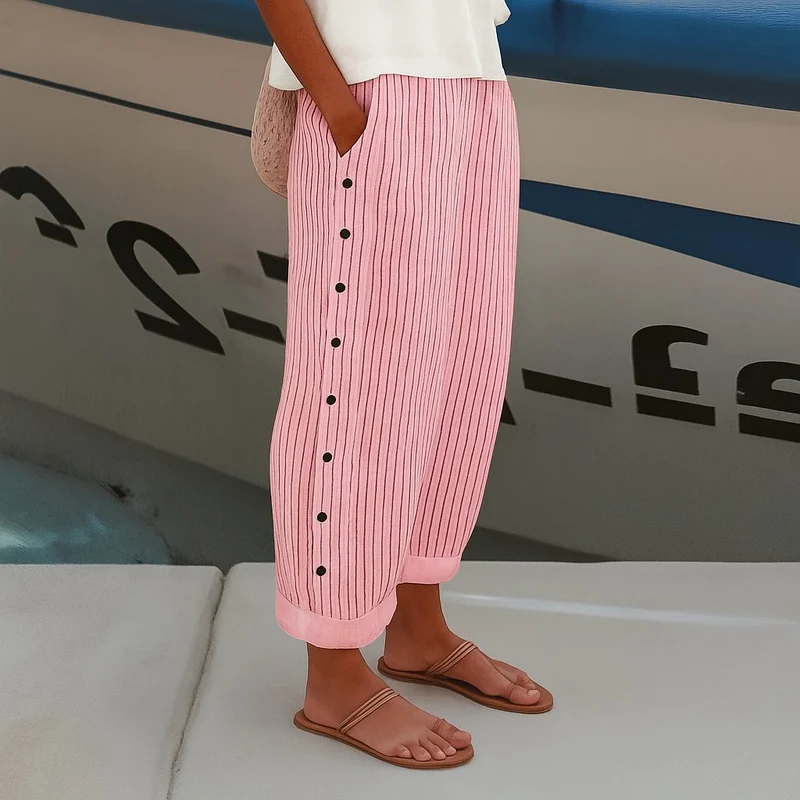 Leonie | Damen Gestreifte Entspannte Hose mit Seitentaschen