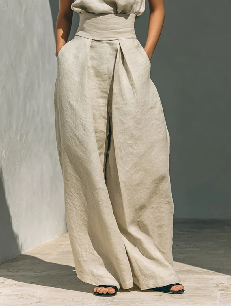 Luisa | Damen Zweiteiler Set Ärmellose Bluse Weite Hose Minimalistisch