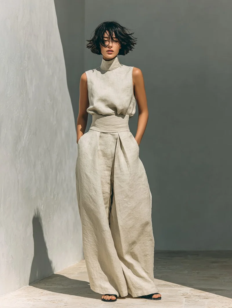 Luisa | Damen Zweiteiler Set Ärmellose Bluse Weite Hose Minimalistisch