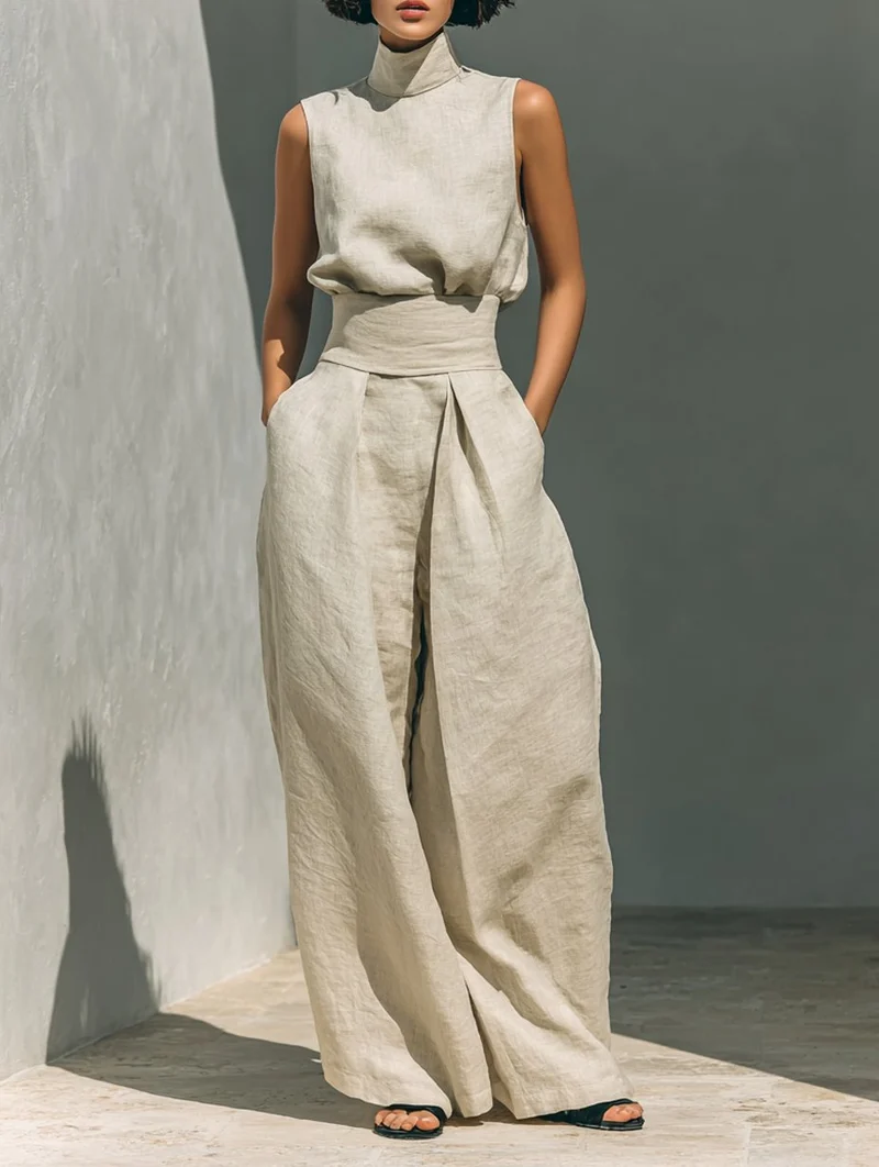 Luisa | Damen Zweiteiler Set Ärmellose Bluse Weite Hose Minimalistisch