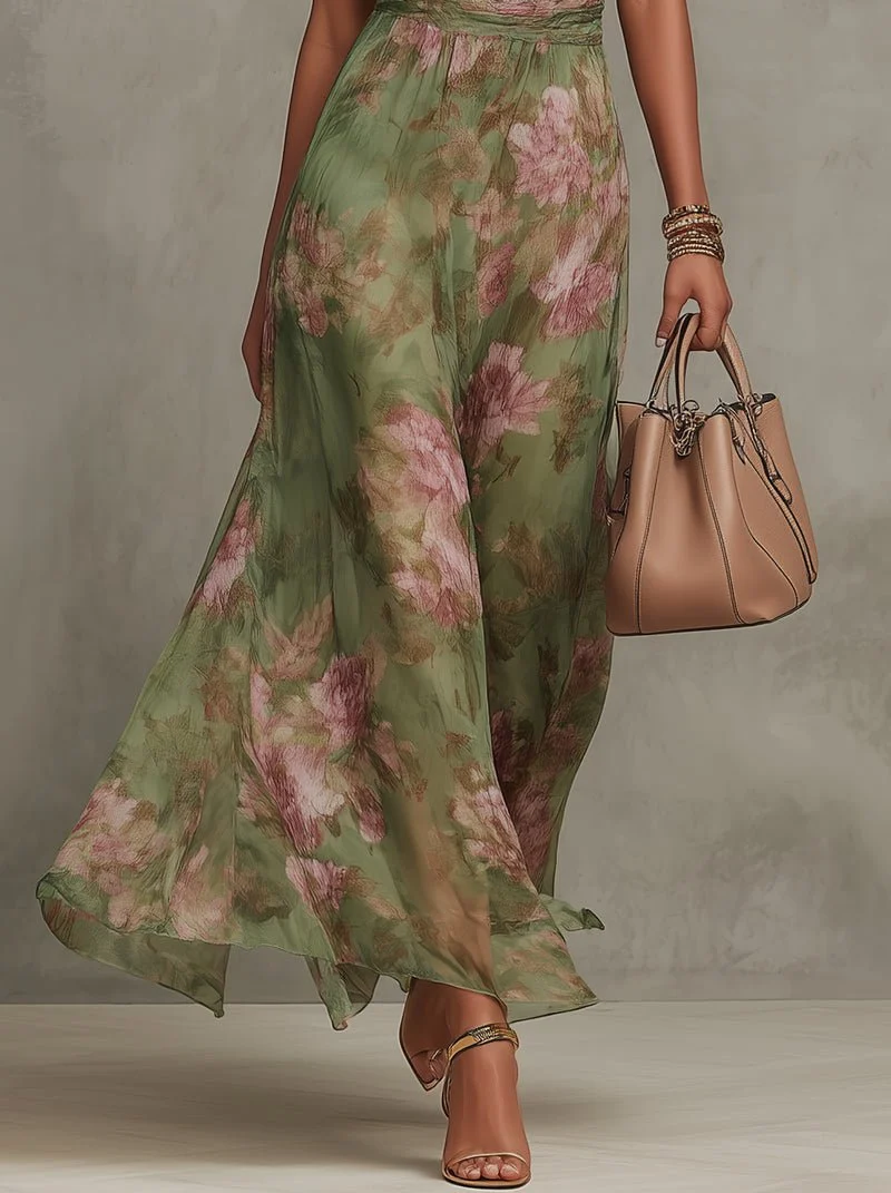 Leonie | Neckholder Maxikleid Blumenmuster Tailliert Sommerkleid