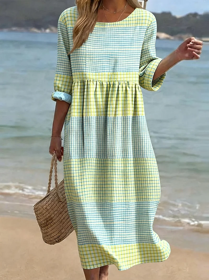 Emilia | Damen Freizeitkleid Rundhalsausschnitt Halbe Ärmel Locker