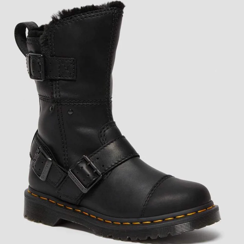 Dr Martens Damen Kristy Mid Lederstiefel mit Kunstpelzfutter - Schwarz