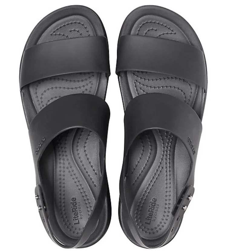 Crocs Damen-Sandale „Brooklyn“ mit niedrigem Keilabsatz – Schwarz