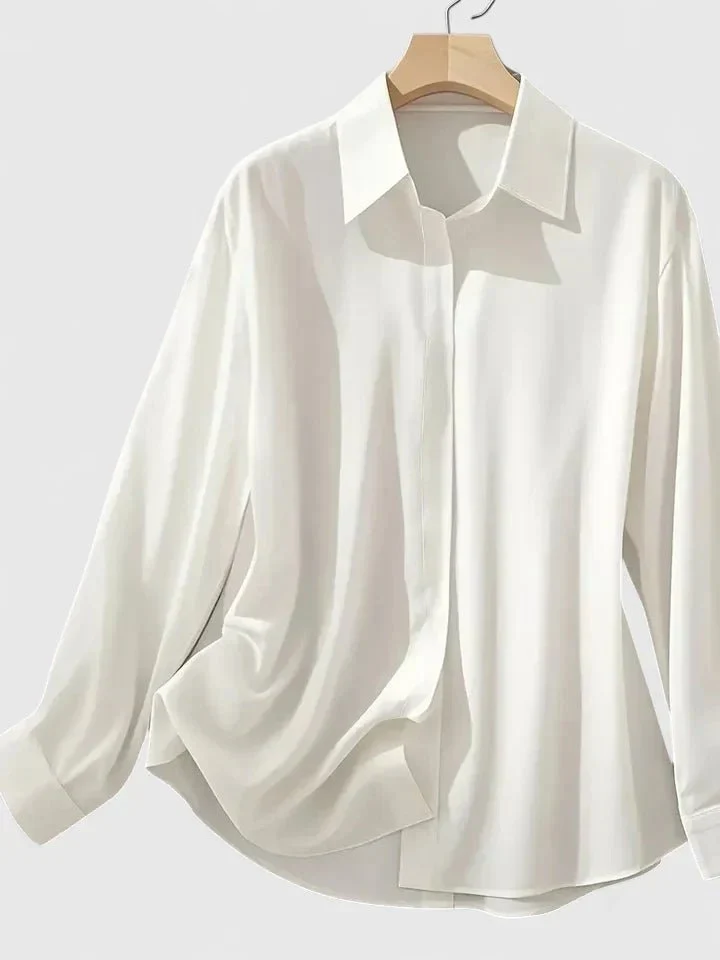Greta | Damen Elegante Satin Business-Bluse mit verdeckter Knopfleiste