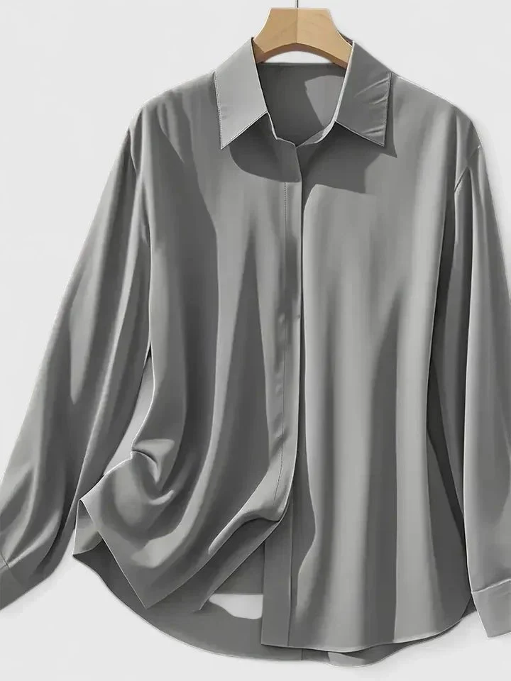 Greta | Damen Elegante Satin Business-Bluse mit verdeckter Knopfleiste