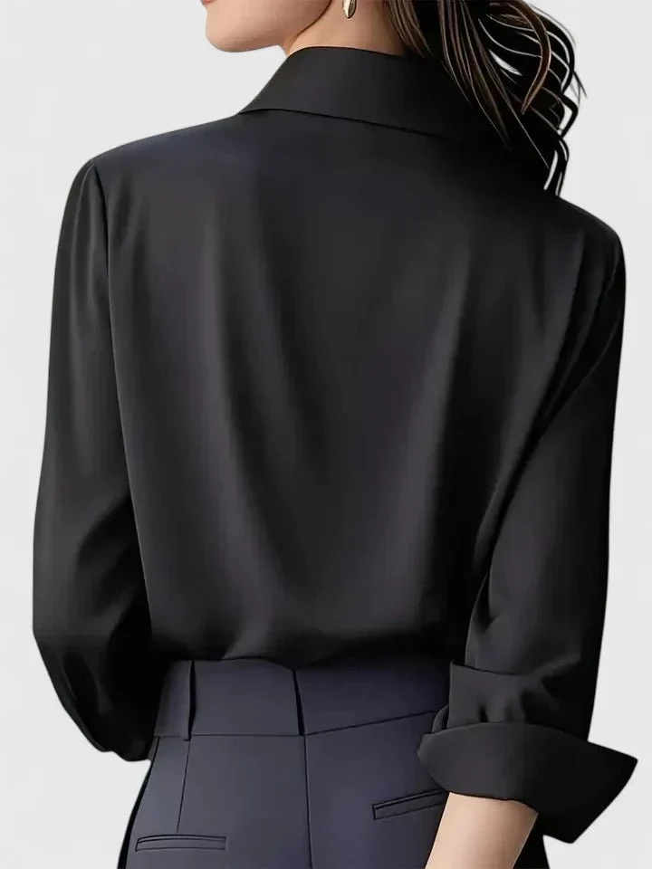 Greta | Damen Elegante Satin Business-Bluse mit verdeckter Knopfleiste