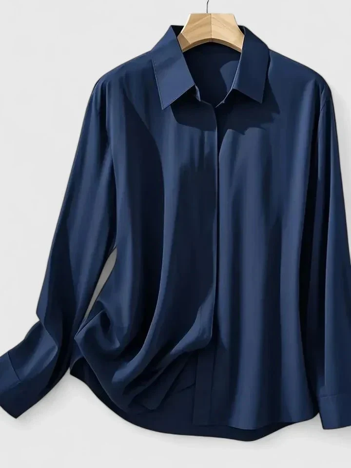 Greta | Damen Elegante Satin Business-Bluse mit verdeckter Knopfleiste