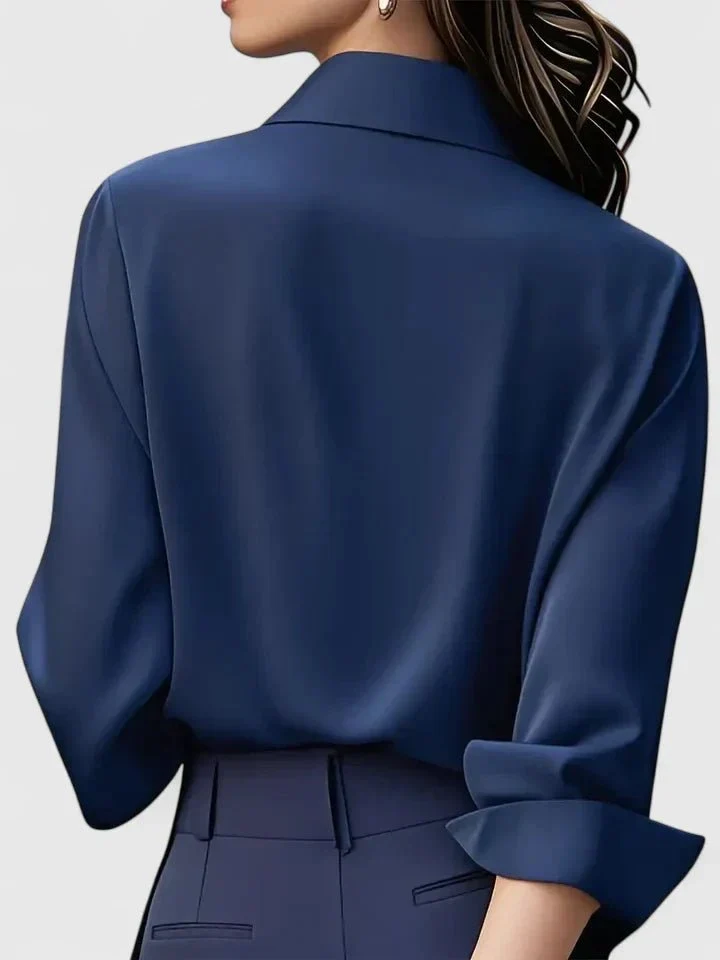 Greta | Damen Elegante Satin Business-Bluse mit verdeckter Knopfleiste