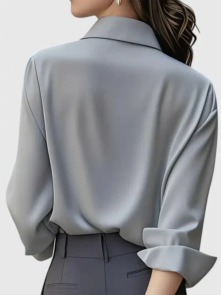 Greta | Damen Elegante Satin Business-Bluse mit verdeckter Knopfleiste