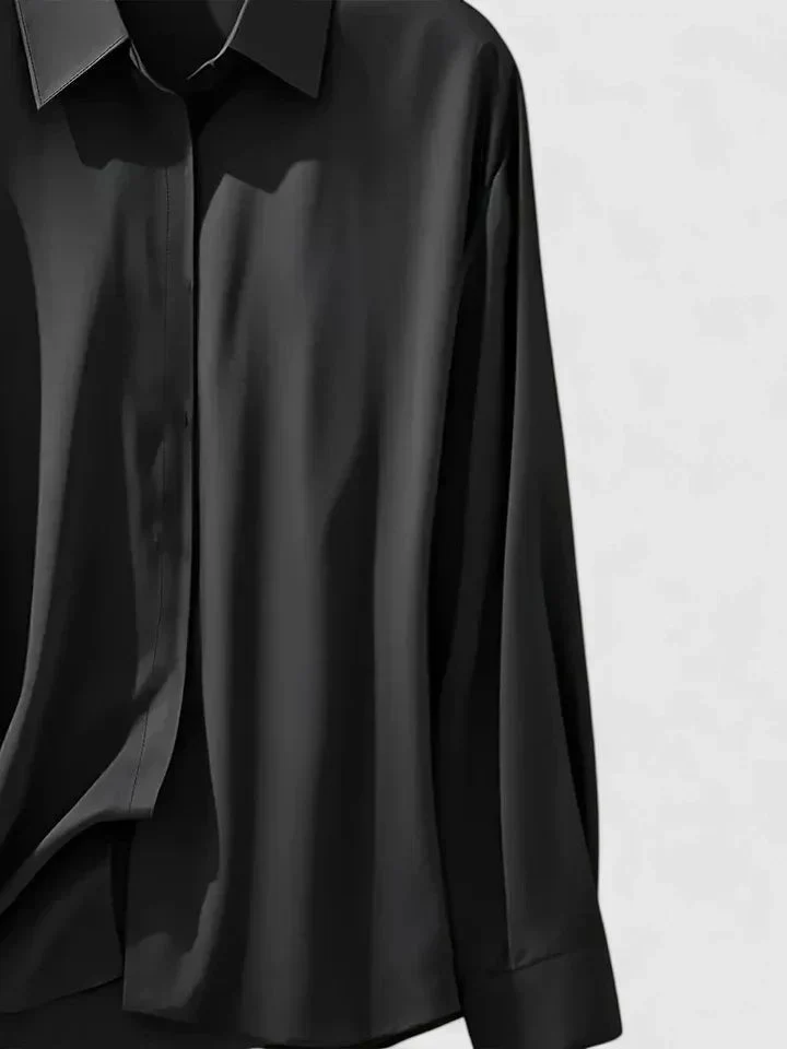 Greta | Damen Elegante Satin Business-Bluse mit verdeckter Knopfleiste